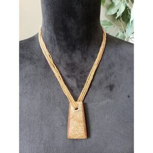 Women's Goldstone Pendant Beaded Necklace Multi Strand Statement Jewelry